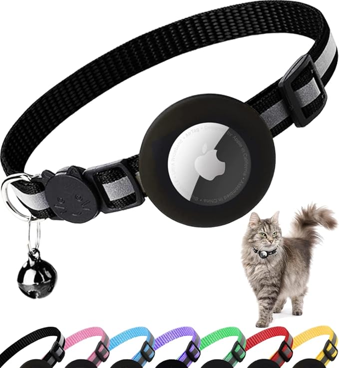 Airtag Cat Collar Breakaway, Reflective Kitten Collar with Apple Air Tag Holder and Bell for Girl Boy Cats, 0.4 Inches in Width and Lightweight(Black) - Voxly3d