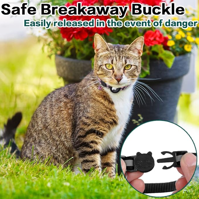 Airtag Cat Collar Breakaway, Reflective Kitten Collar with Apple Air Tag Holder and Bell for Girl Boy Cats, 0.4 Inches in Width and Lightweight(Black) - Voxly3d