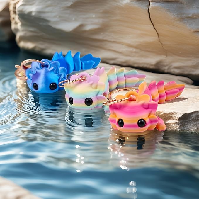 3D Printed Articulating Axolotl key-chain Cute Axolotl Axolotlm Keychains Flexible Funny Gifts for Women Men - Voxly3d