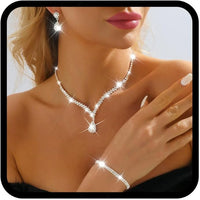 Nicute Teardrop Earrings Jewelry Set Cluster Necklace Bracelet Sparkly Prom Wedding Costume Jewelry for Women - Voxly3d