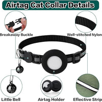 Airtag Cat Collar Breakaway, Reflective Kitten Collar with Apple Air Tag Holder and Bell for Girl Boy Cats, 0.4 Inches in Width and Lightweight(Black) - Voxly3d