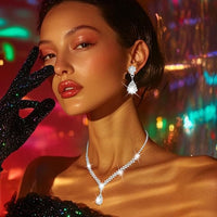 Nicute Teardrop Earrings Jewelry Set Cluster Necklace Bracelet Sparkly Prom Wedding Costume Jewelry for Women - Voxly3d