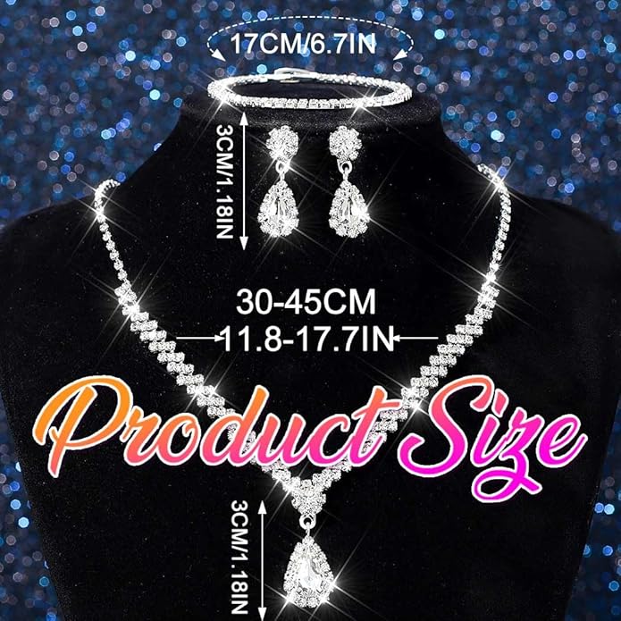 Nicute Teardrop Earrings Jewelry Set Cluster Necklace Bracelet Sparkly Prom Wedding Costume Jewelry for Women - Voxly3d