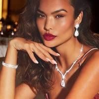 Nicute Teardrop Earrings Jewelry Set Cluster Necklace Bracelet Sparkly Prom Wedding Costume Jewelry for Women - Voxly3d