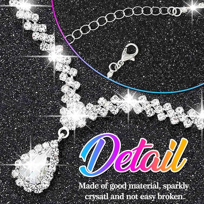 Nicute Teardrop Earrings Jewelry Set Cluster Necklace Bracelet Sparkly Prom Wedding Costume Jewelry for Women - Voxly3d